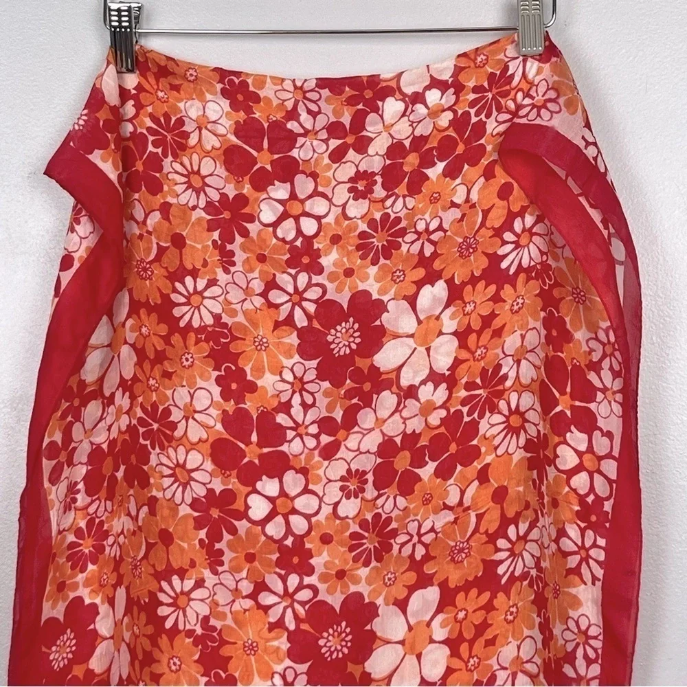 Bijoux Terner 100% silk pink & orange floral daisy print scarf.